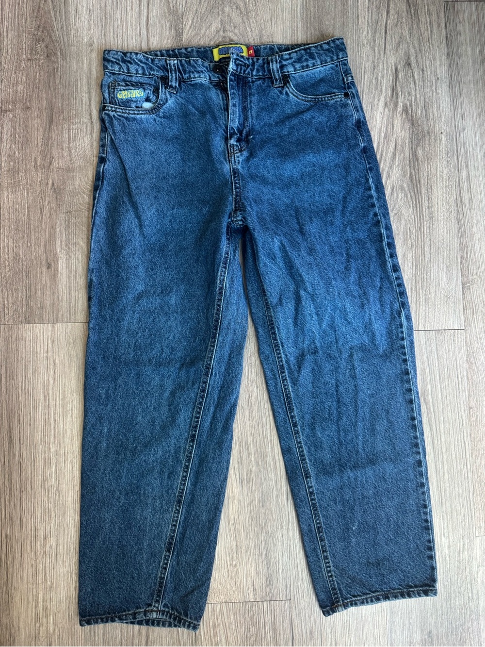 Empyre Loose Fit Skate Jeans Blue Wash Graffiti Logo Embroidered Size 27